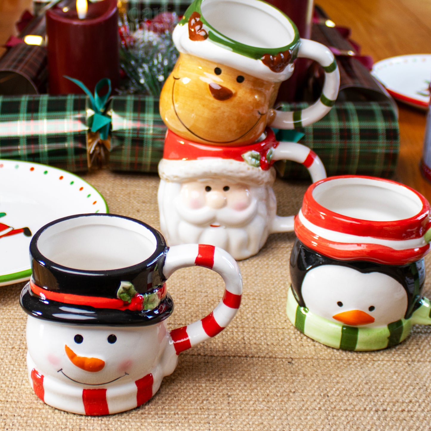 Set Of 4 Christmas Character Head Mugs