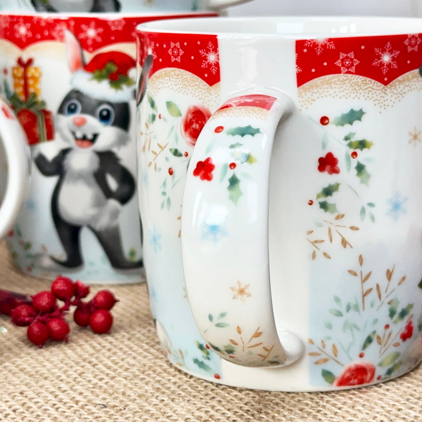 Set Of 4 Christmas Bunny Mugs