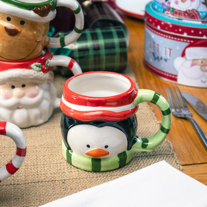 Set Of 4 Christmas Character Head Mugs