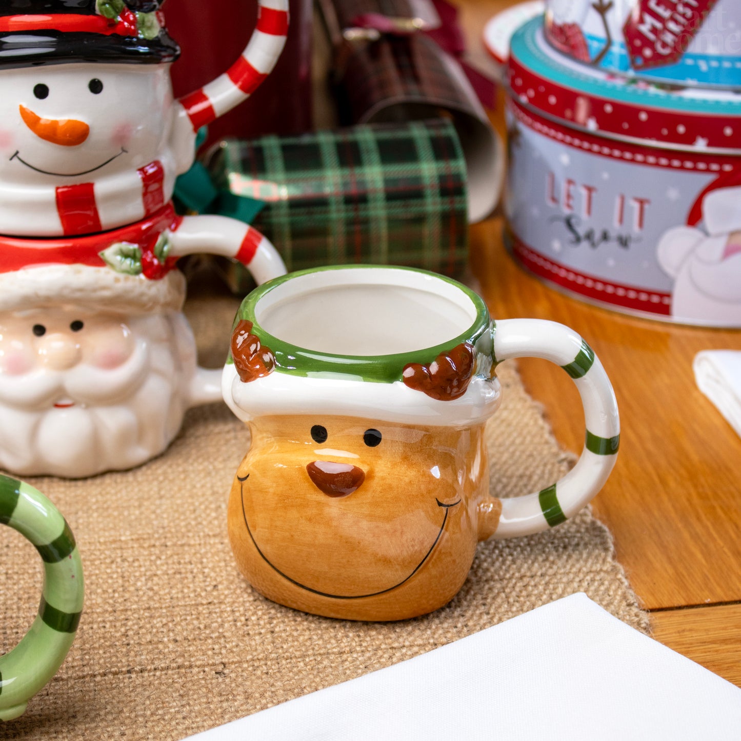 Set Of 4 Christmas Character Head Mugs