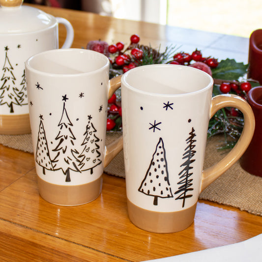 Set Of 2 Large Christmas Trees Latte Mugs