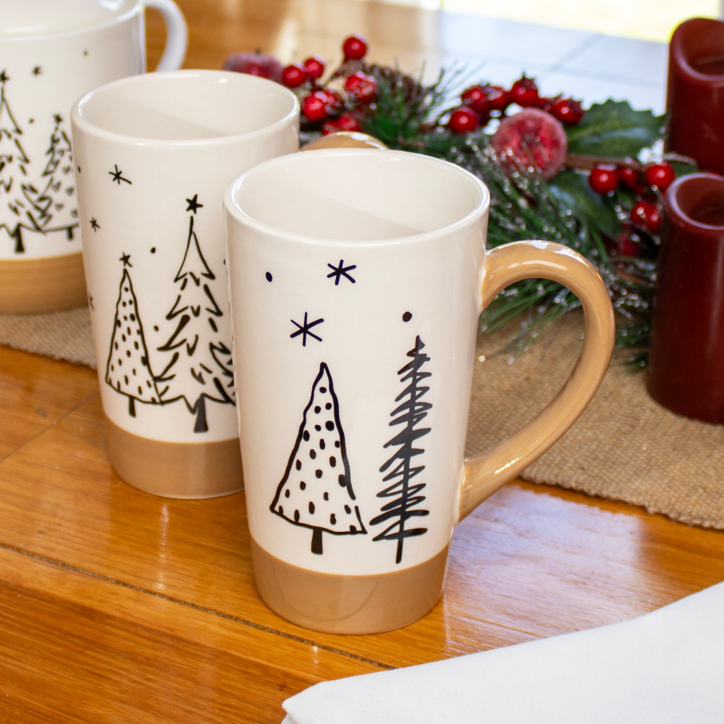 Set Of 2 Large Christmas Trees Latte Mugs