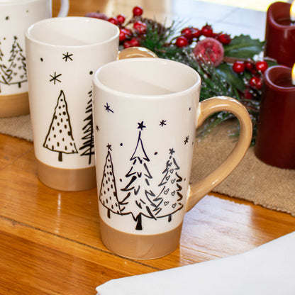 Set Of 2 Large Christmas Trees Latte Mugs