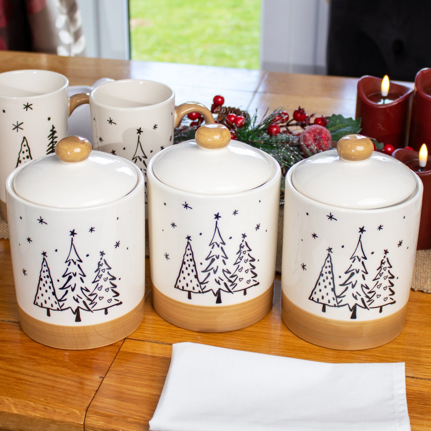 Set Of 3 Large Christmas Trees Storage Jars