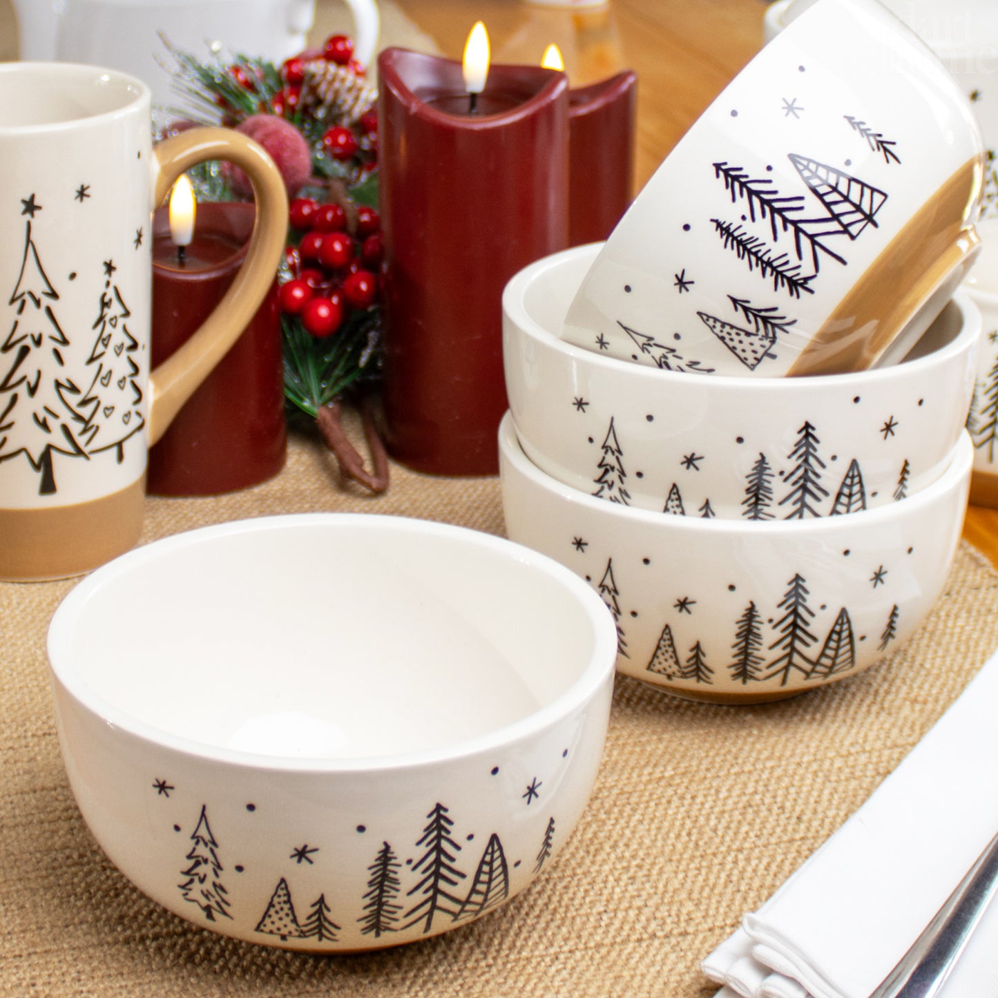 Set Of 4 Christmas Tree Cereal Bowls