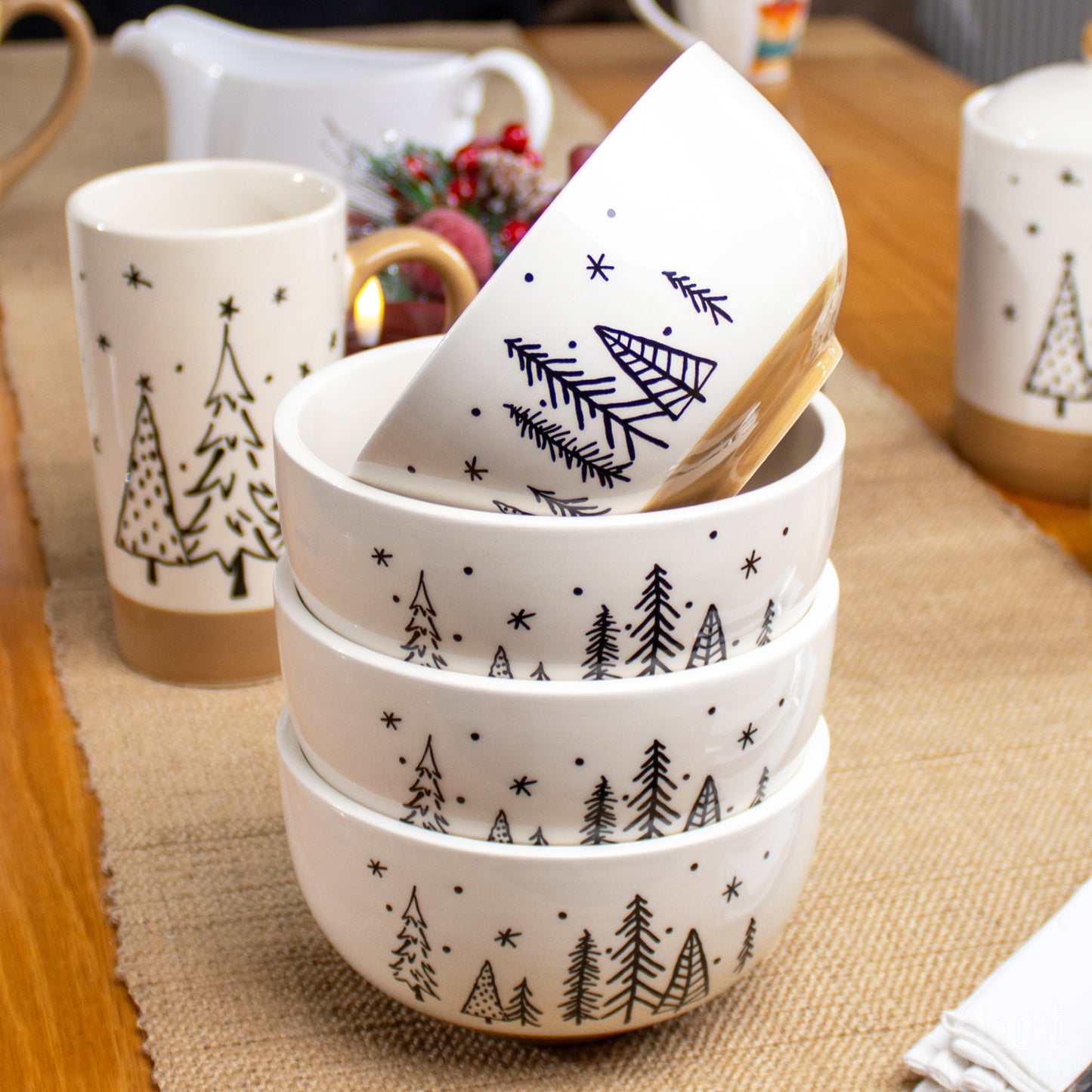 Set Of 4 Christmas Tree Cereal Bowls