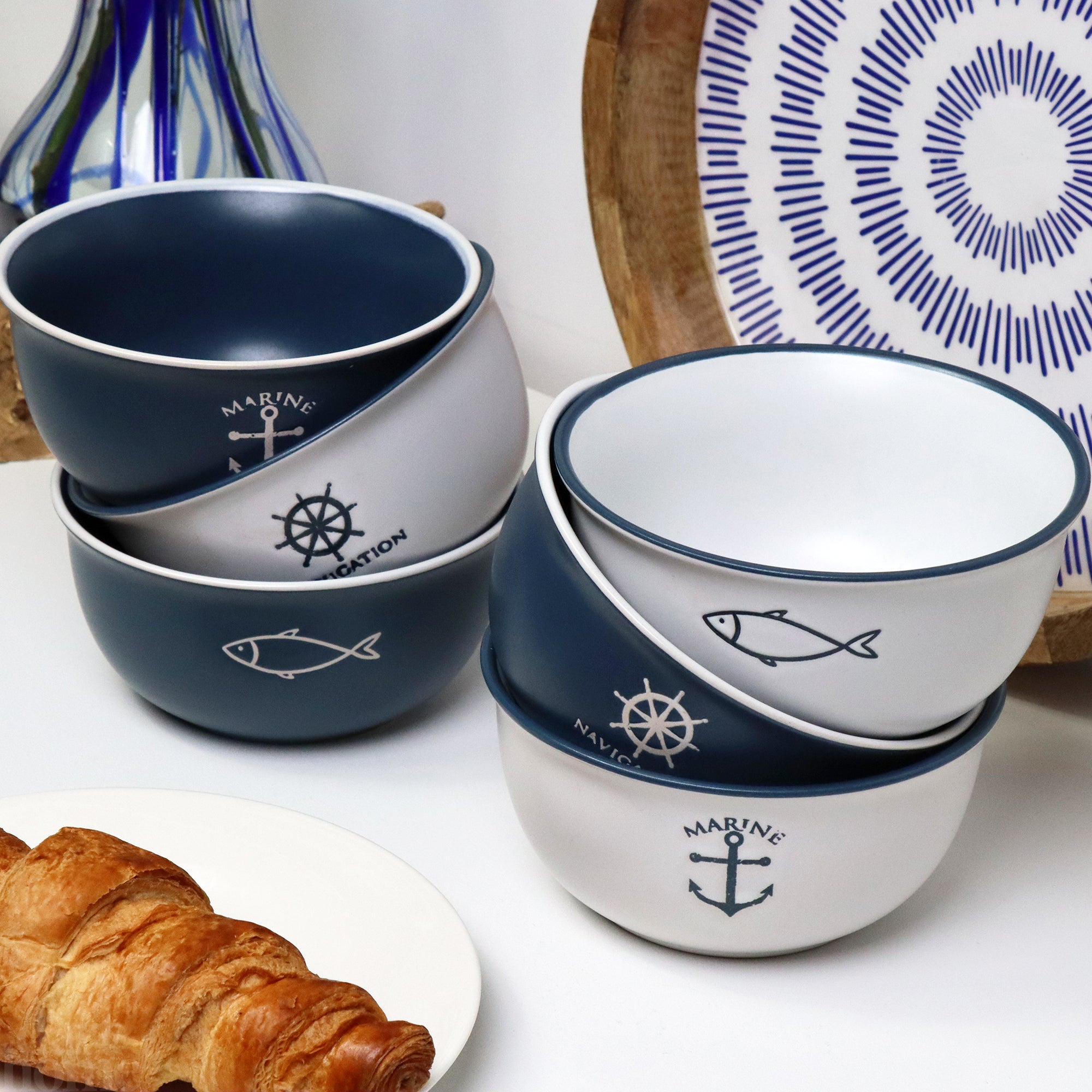 Set Of 6 Nautical Cereal Bowls