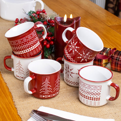 Set Of 6 Geometric Christmas Patterned Mugs