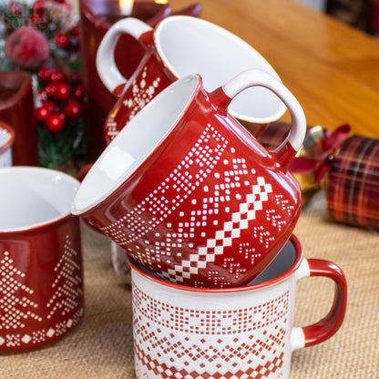 Set Of 6 Geometric Christmas Patterned Mugs