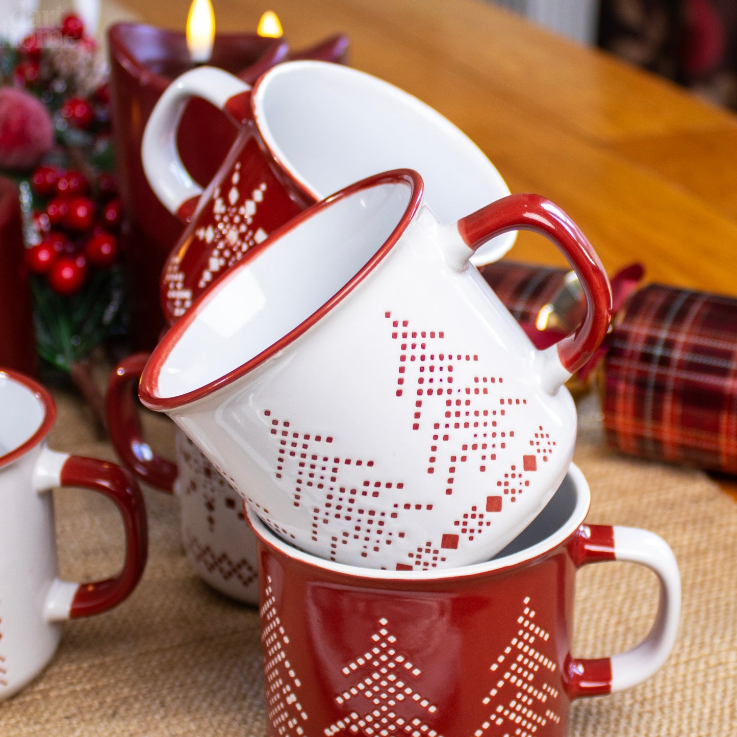 Set Of 6 Geometric Christmas Patterned Mugs