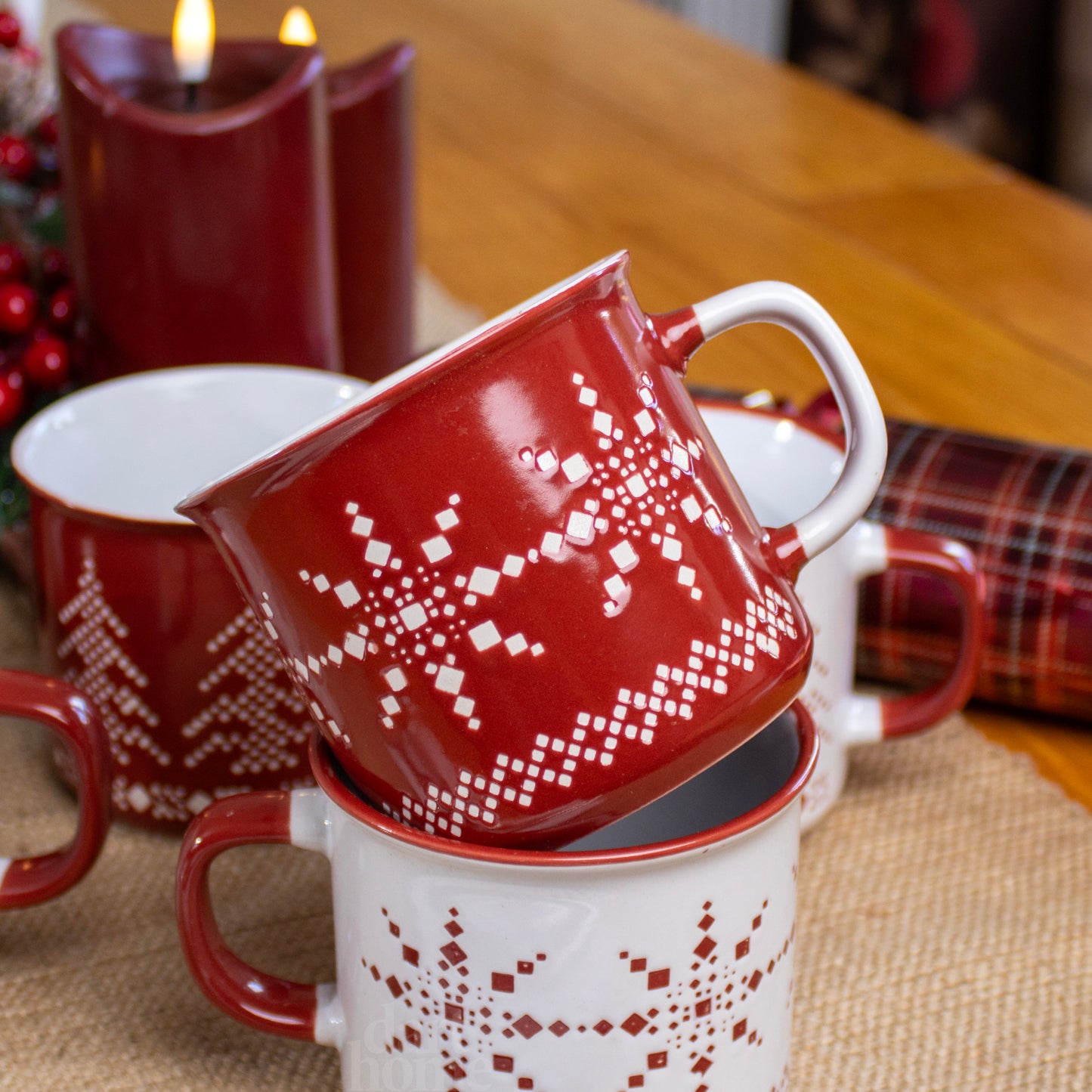 Set Of 6 Geometric Christmas Patterned Mugs