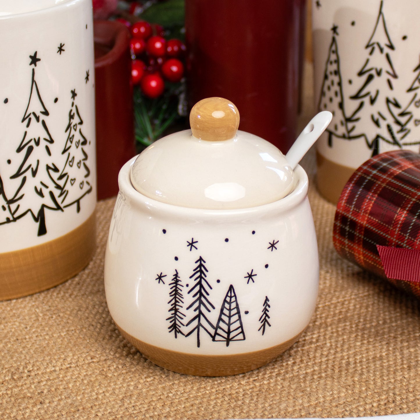 Christmas Tree Sugar Pot With Spoon