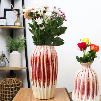 Hohe rosafarbene Magma-Vase mit reaktiver Glasur 