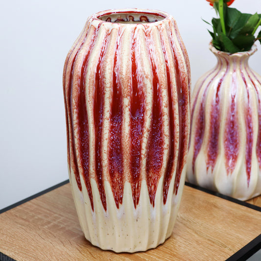 Hohe rosafarbene Magma-Vase mit reaktiver Glasur 