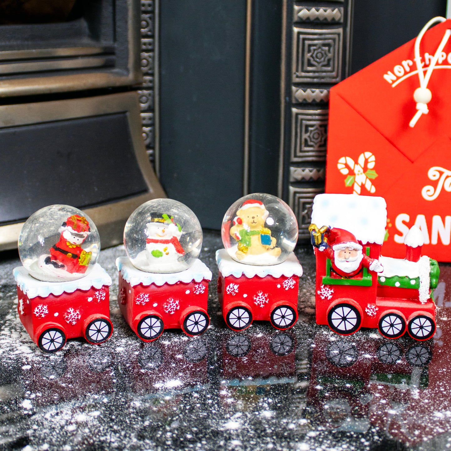 4 Piece Christmas Snow Globe Train Ornament