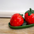 Strawberry Salt And Pepper Shakers With Tray