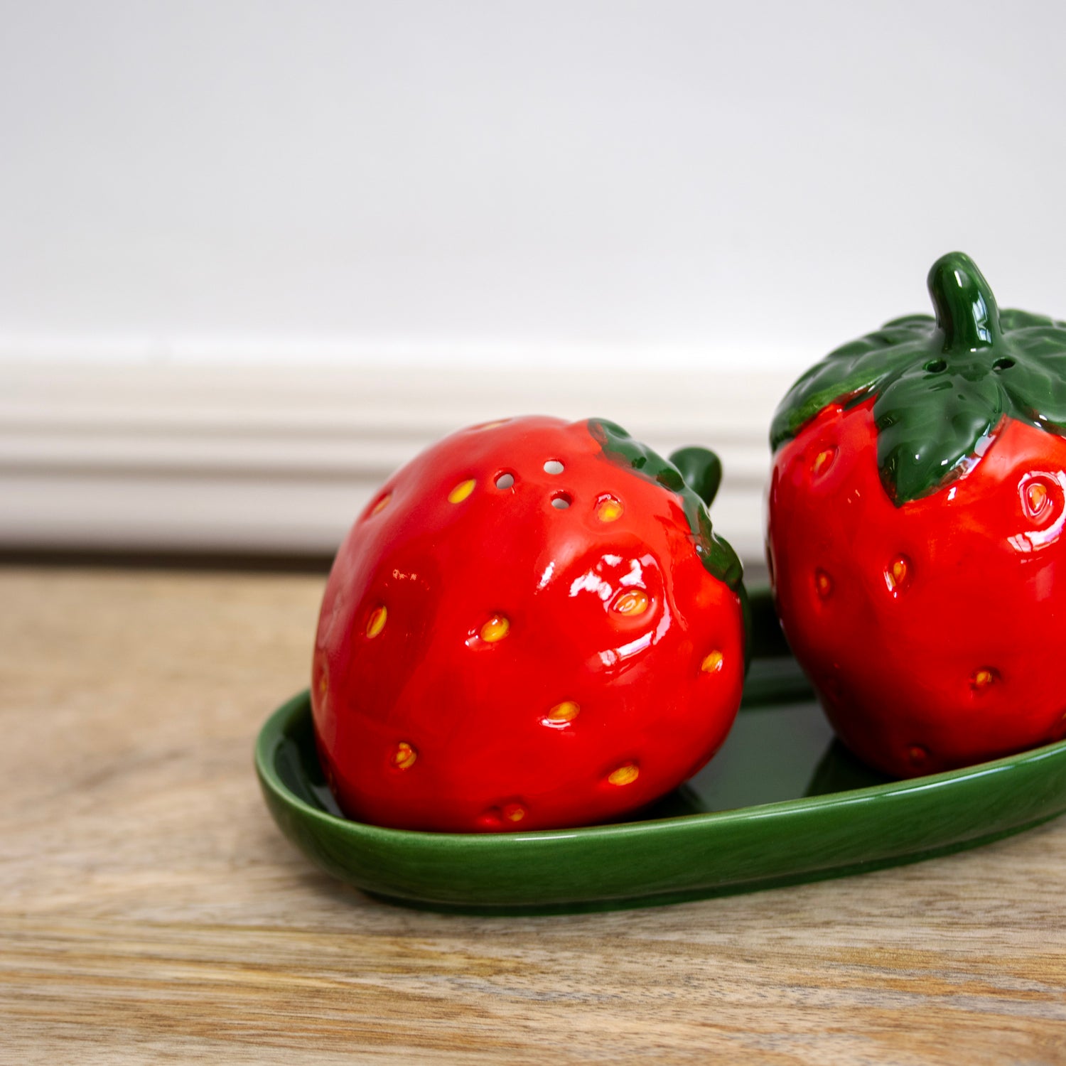Strawberry Salt And Pepper Shakers With Tray