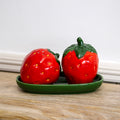 Strawberry Salt And Pepper Shakers With Tray