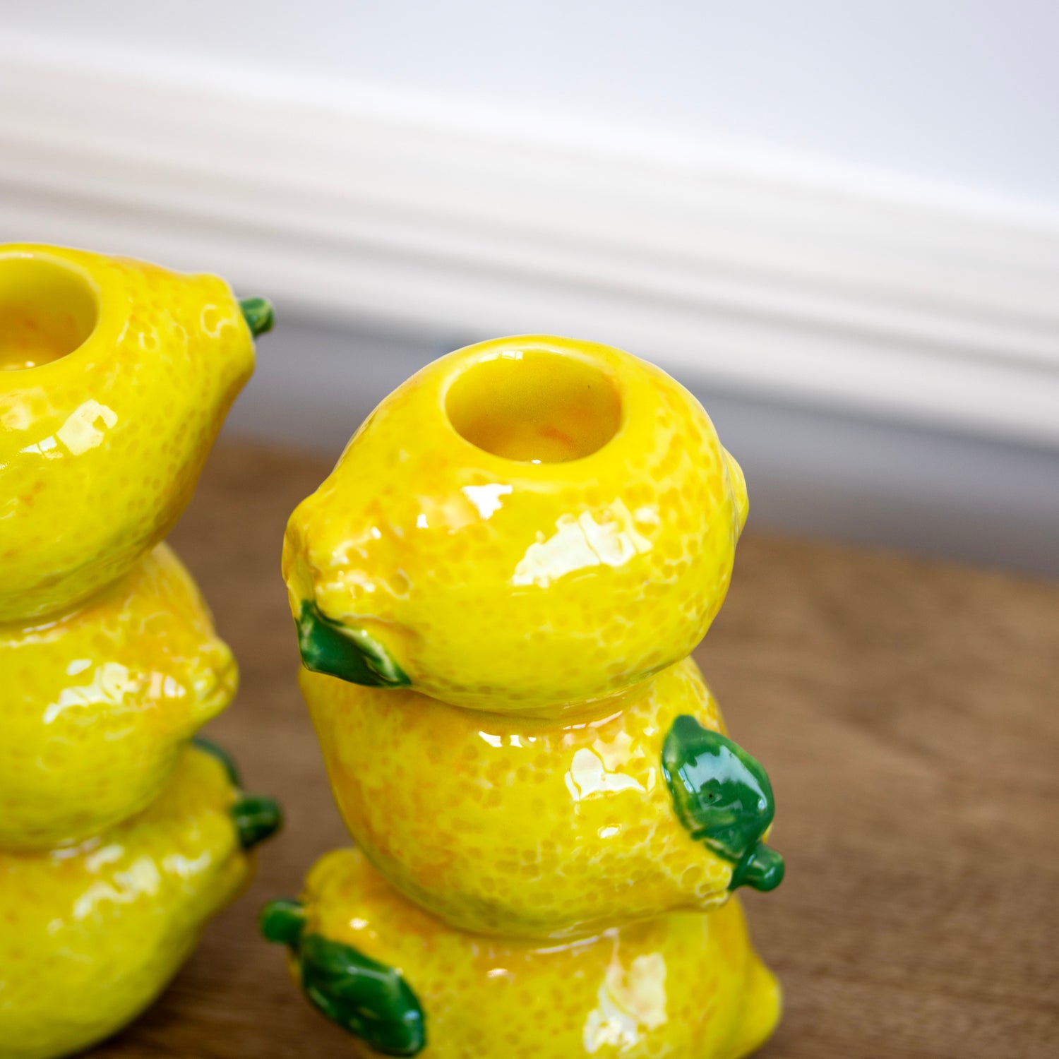 Set Of 2 Lemon Stack Candlestick Holders