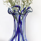 Blue Drip Molten Glass Vase On Teak Stand