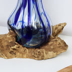 Blue Drip Molten Glass Vase On Teak Stand