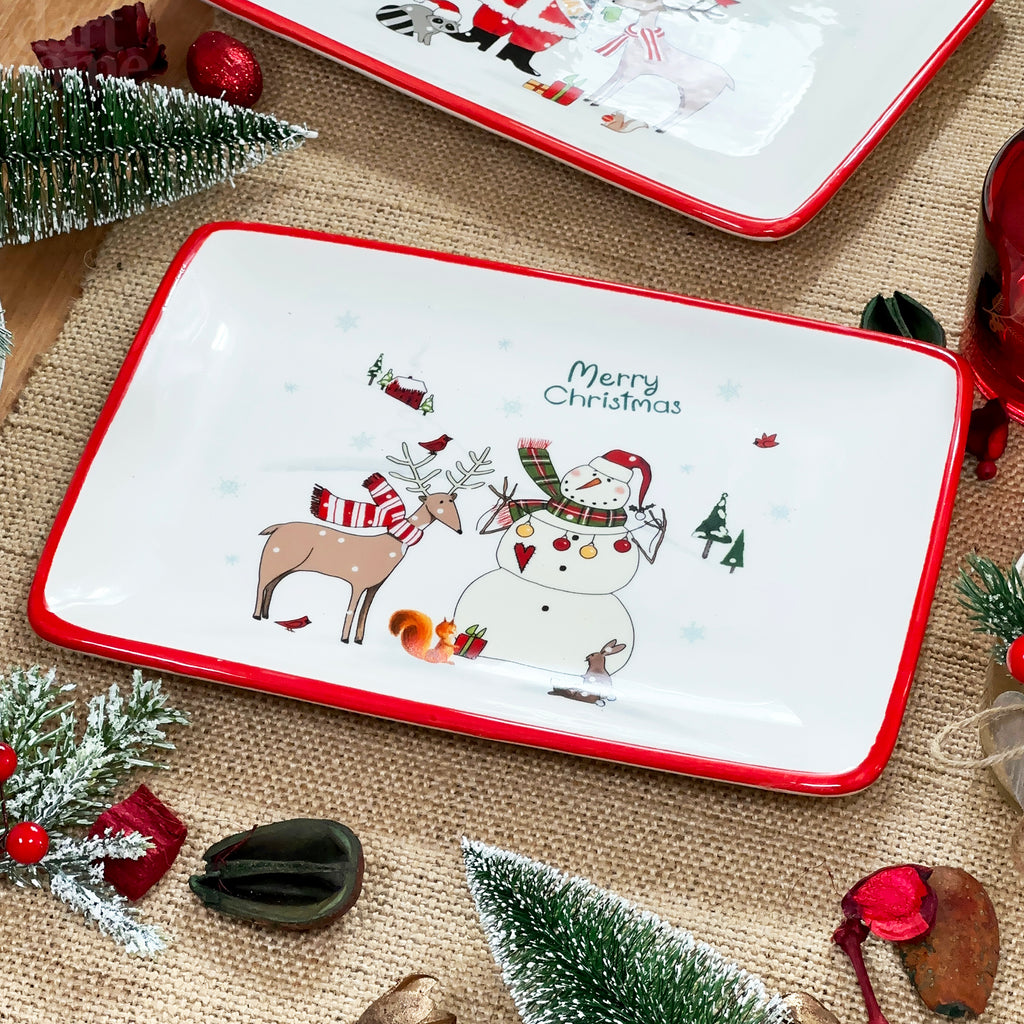 Christmas Snowman Scene Serving Plate