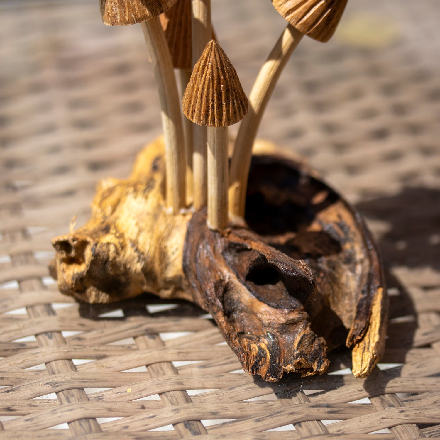 Mini Teak Root Bees On Mushrooms Sculpture
