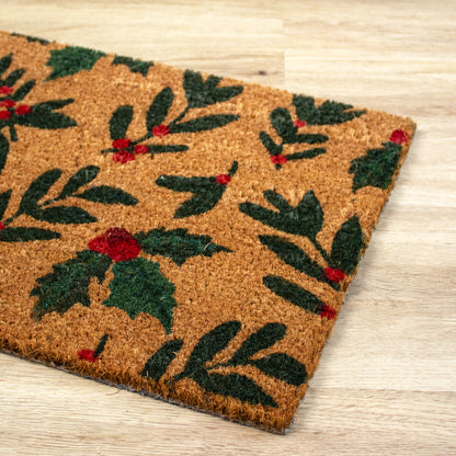 Christmas Holly Latex Backed Coir Doormat