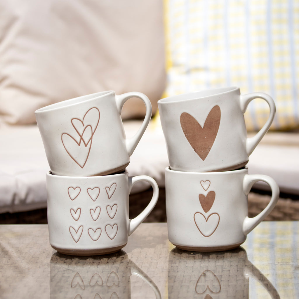 Set Of 4 Speckle Love Heart Mugs