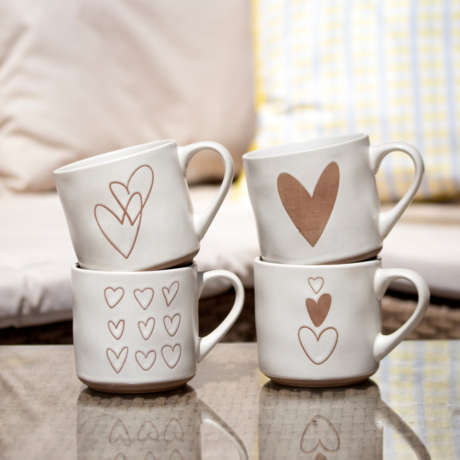 Set Of 4 Speckle Love Heart Mugs