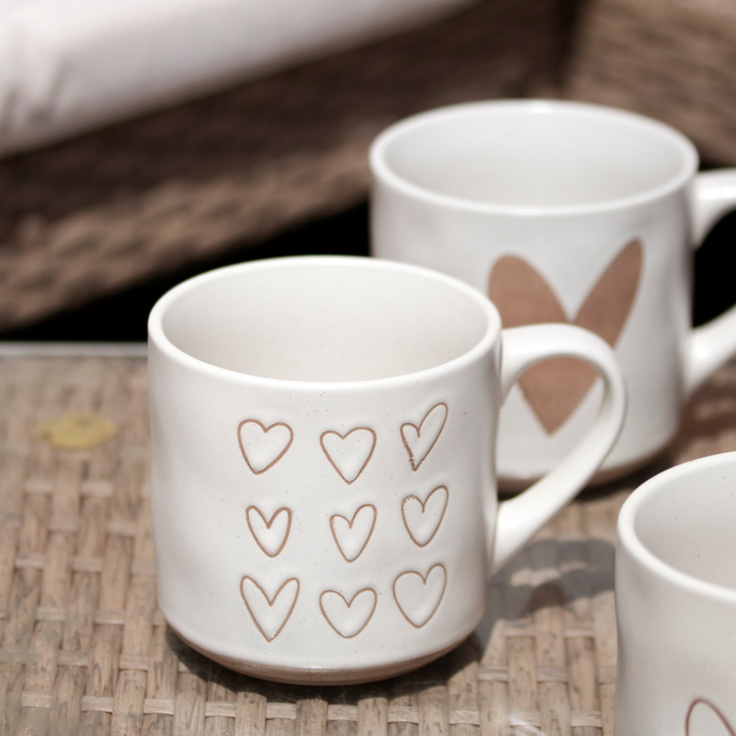 Set Of 4 Speckle Love Heart Mugs