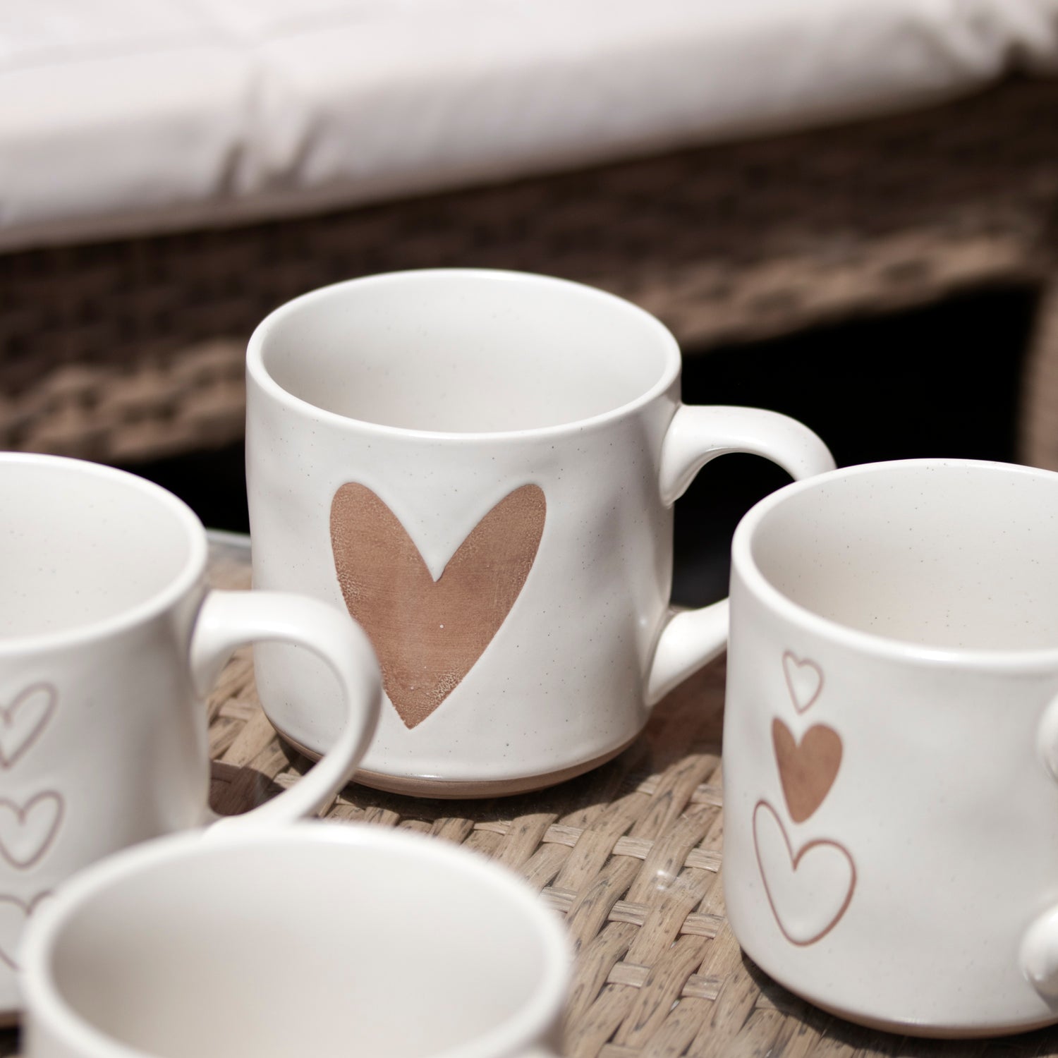 Set Of 4 Speckle Love Heart Mugs