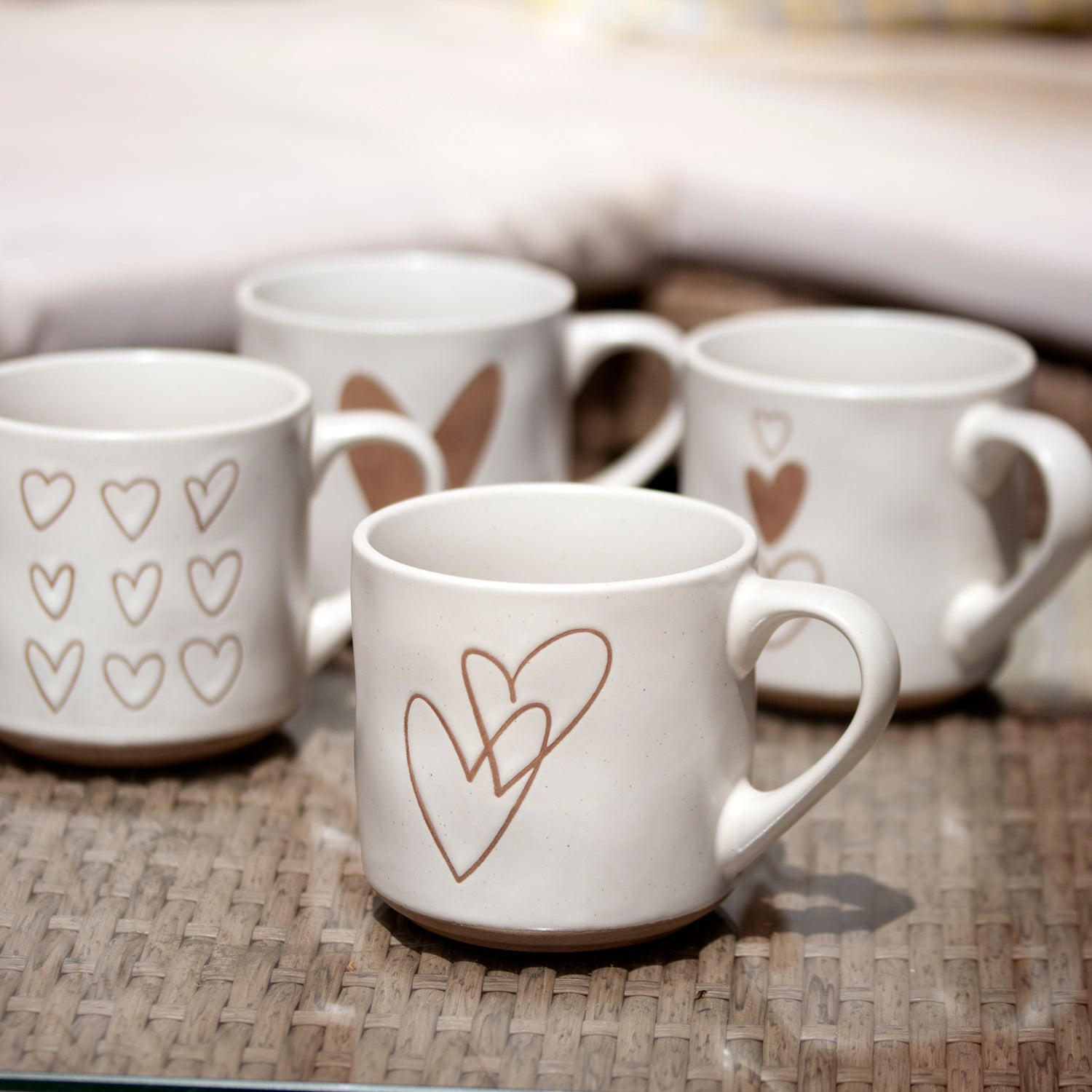 Set Of 4 Speckle Love Heart Mugs
