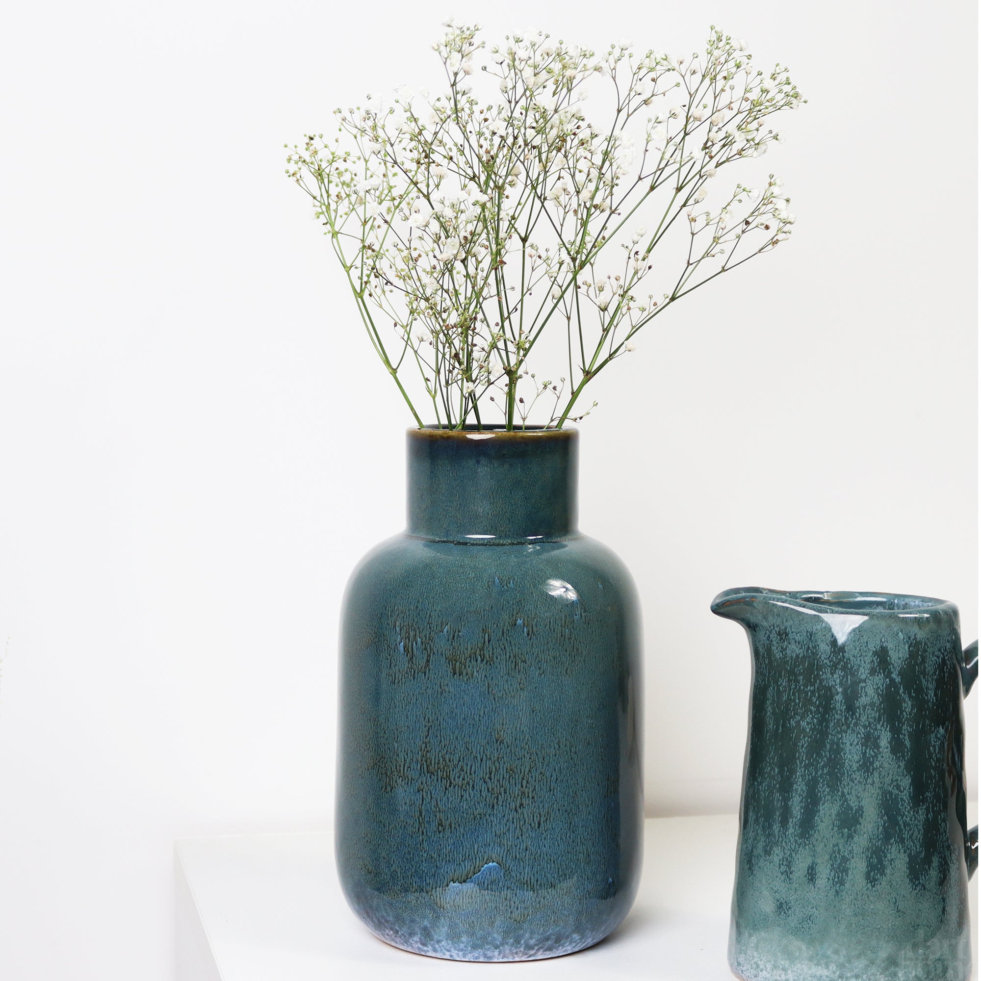 Blaue reaktive Glasur-Flaschenvase mit kurzem Hals