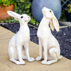 Set Of 2 White Garden Hare Ornaments