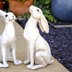 Set Of 2 White Garden Hare Ornaments