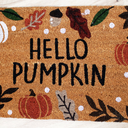 Hello Pumpkin Latex Backed Coir Doormat 45 x 75cm