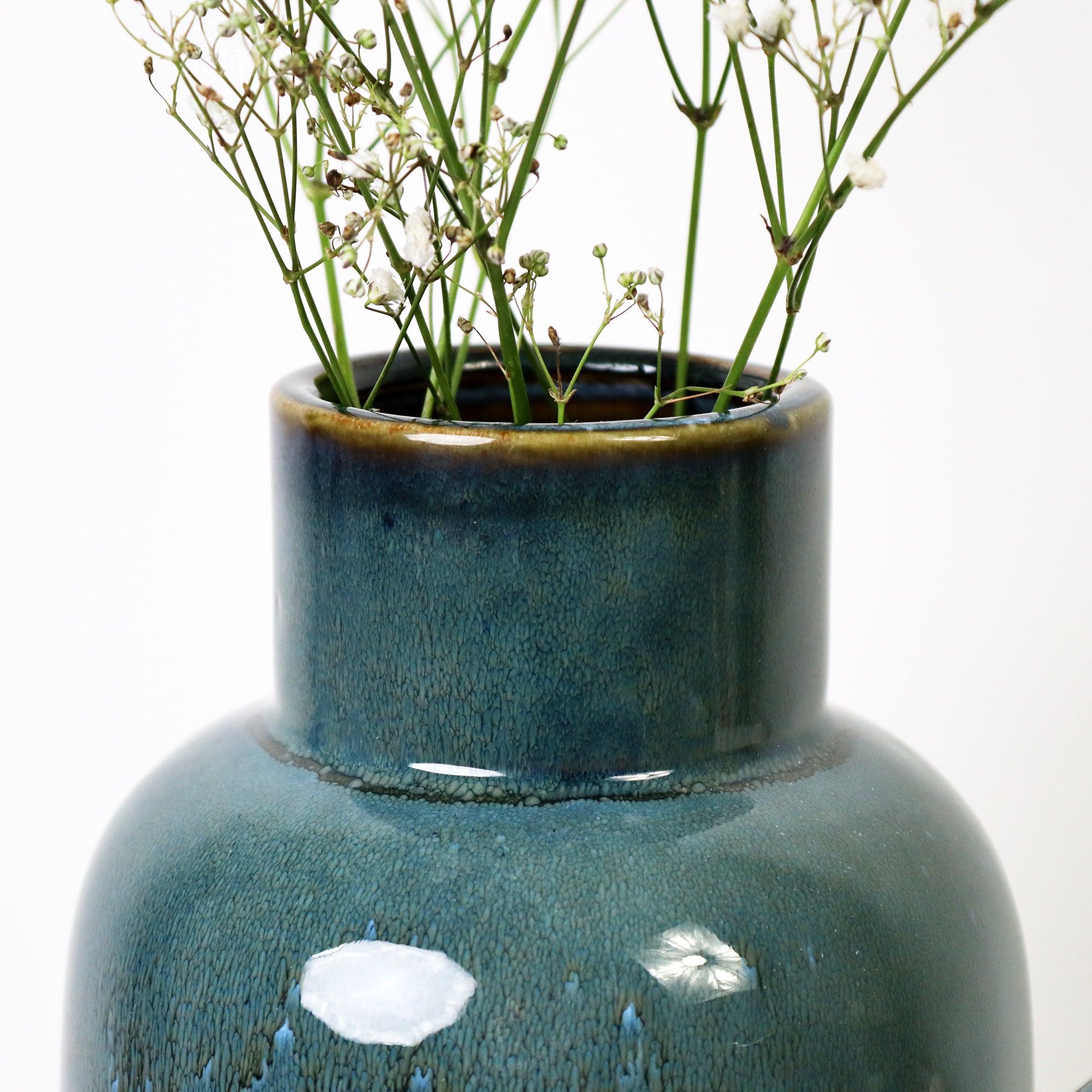 Blaue reaktive Glasur-Flaschenvase mit kurzem Hals