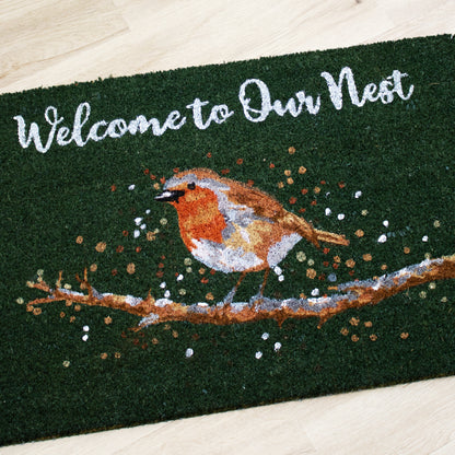 Welcome To Our Nest Robin Latex Backed Coir Doormat 75x50cm