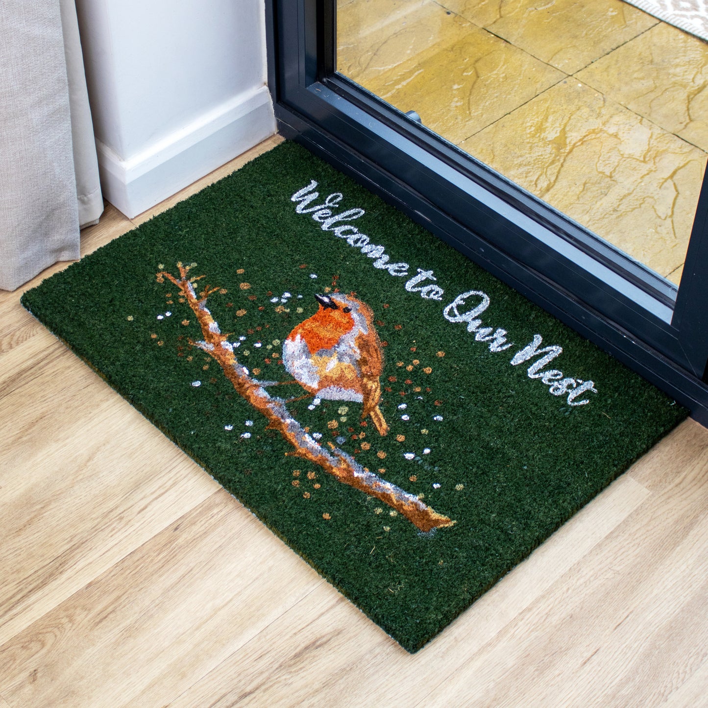 Welcome To Our Nest Robin Latex Backed Coir Doormat 75x50cm