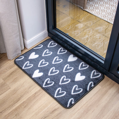 Grey Love Heart Washable Doormat