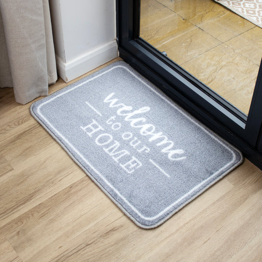 Grey Welcome To Our Home Washable Doormat