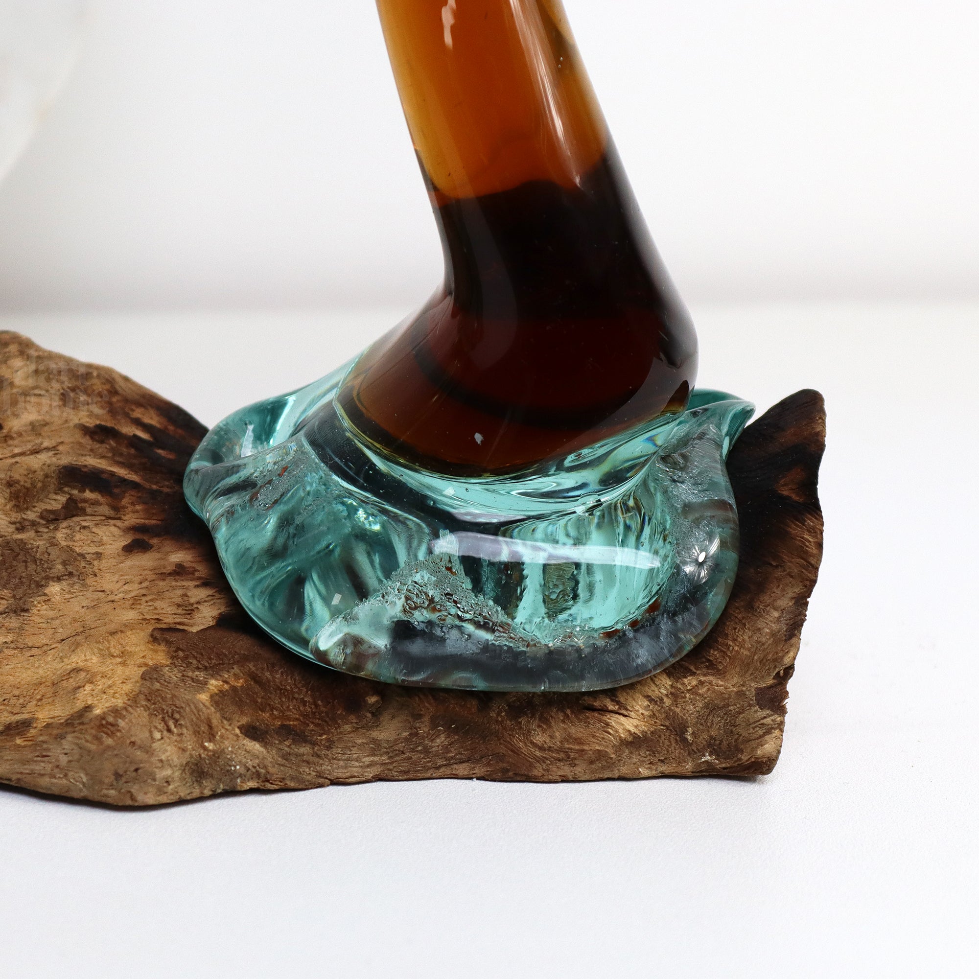 Molten Glass Oil And Vinegar Set On Teak Stand