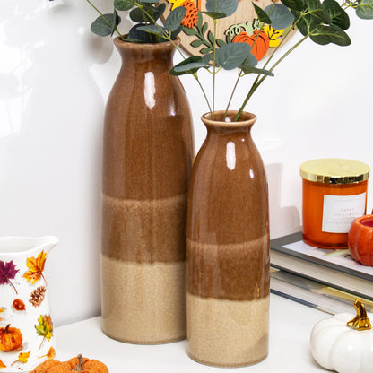 Brown Crackle Bottle Vases