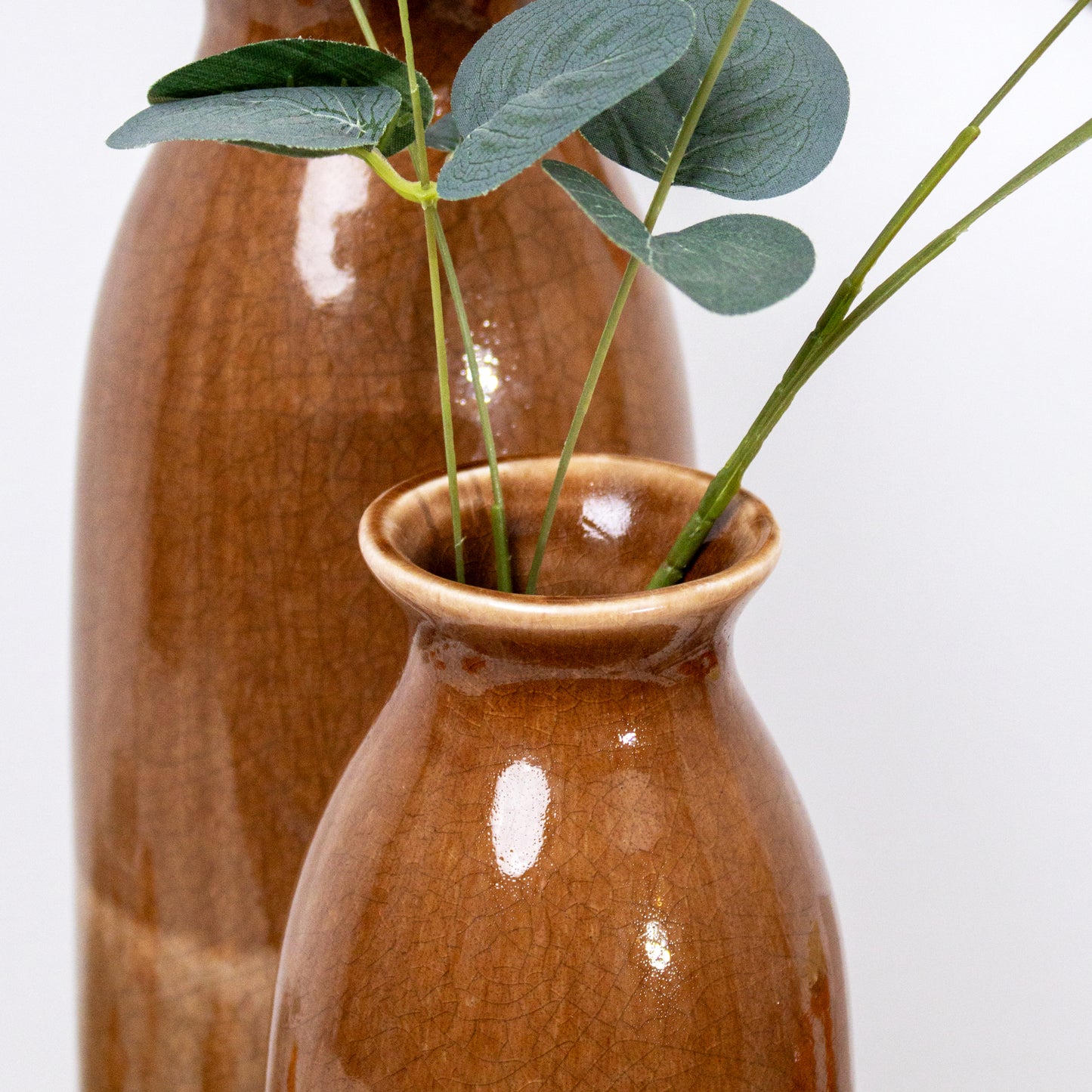 Brown Crackle Bottle Vases