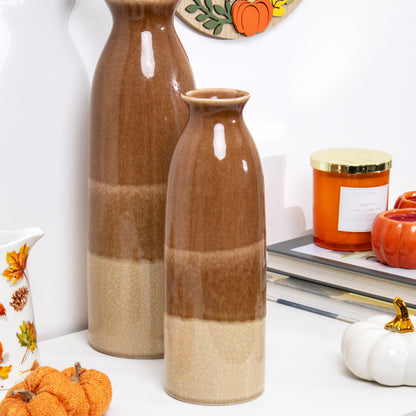 Brown Crackle Bottle Vases