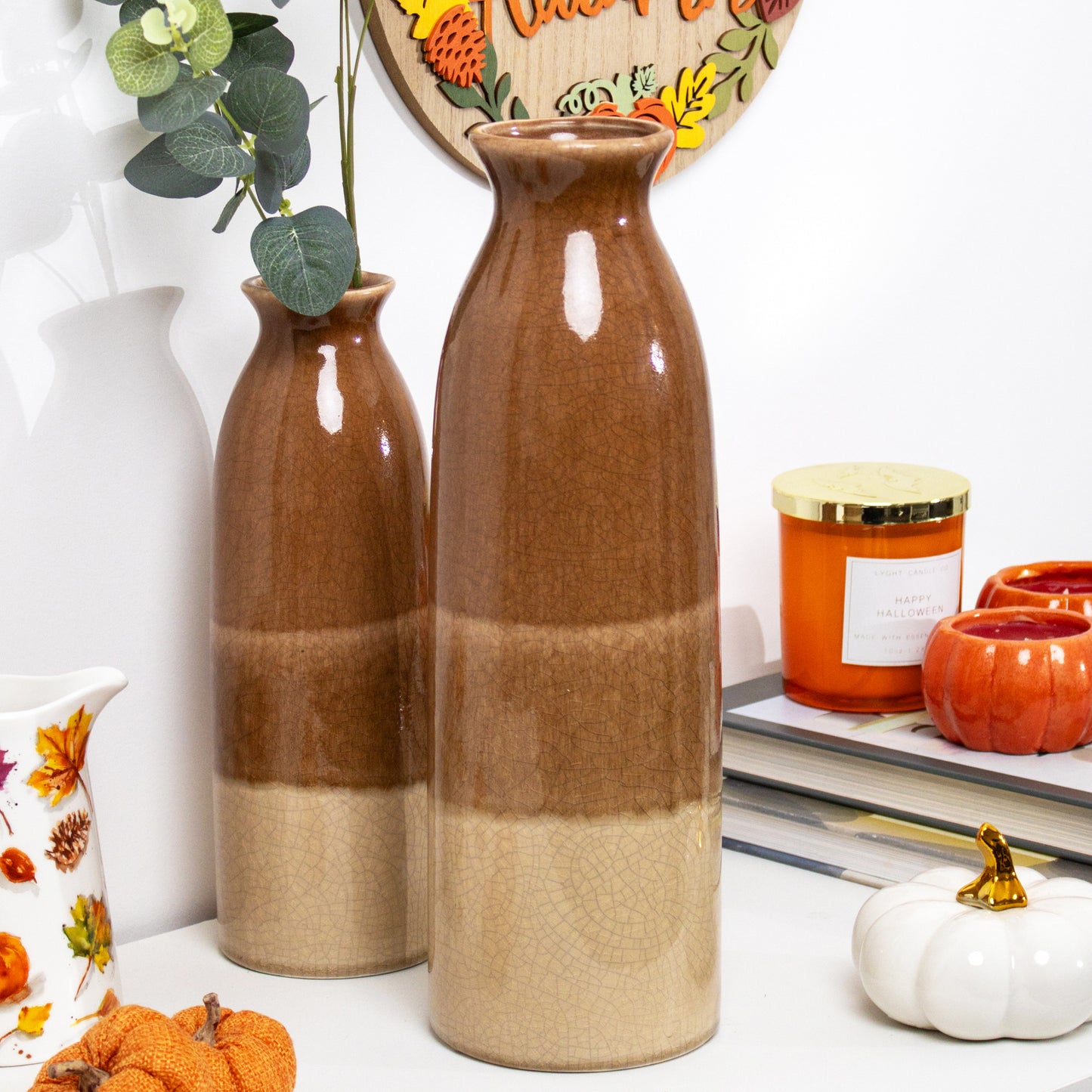 Brown Crackle Bottle Vases