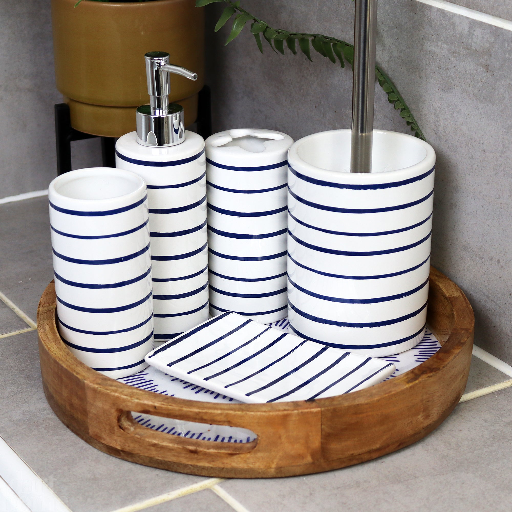 Set Of 5 Harbour Stripe Bathroom Accessories