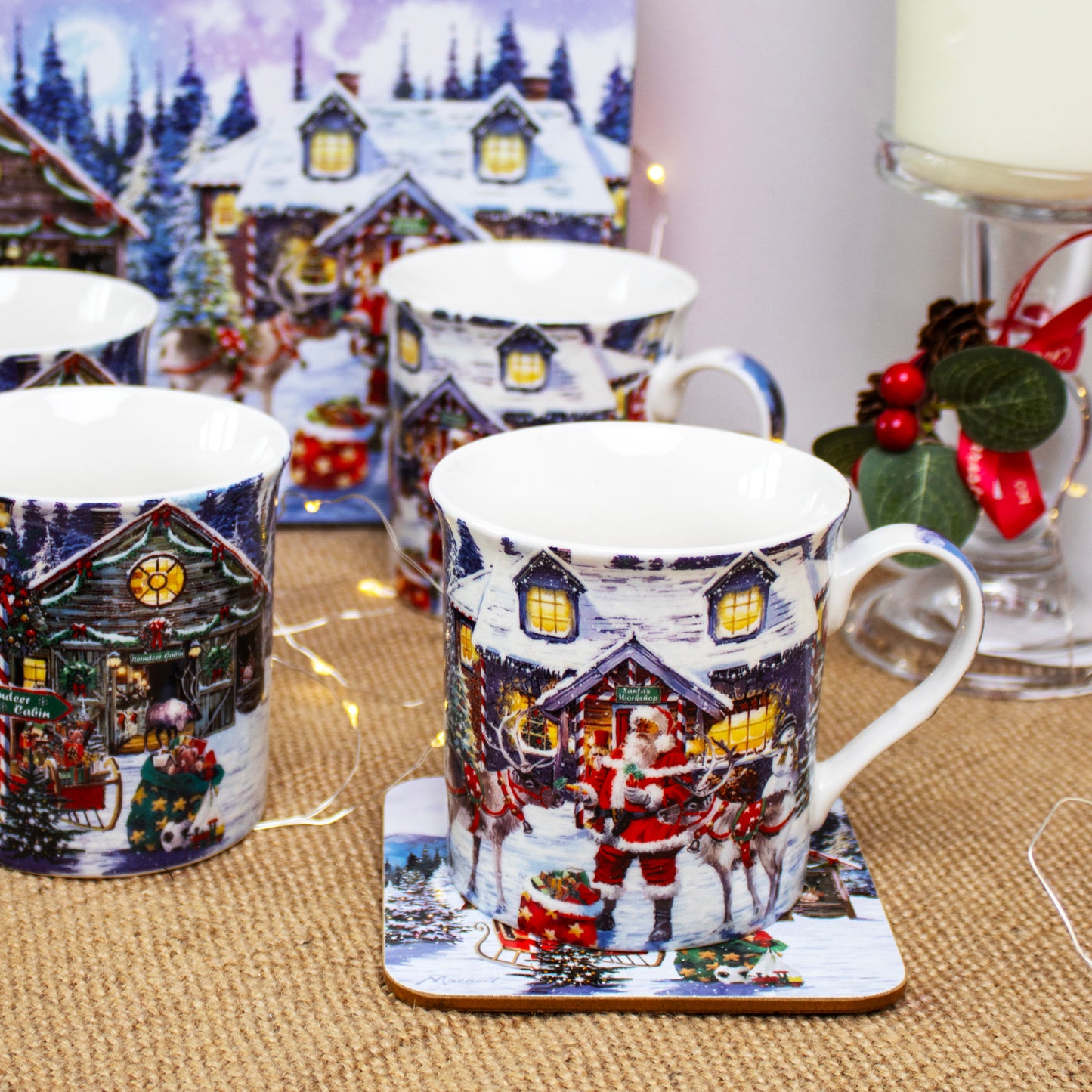 Set Of 4 Santas Workshop 300ml Mugs Giftboxed