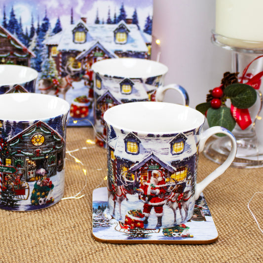 Set Of 4 Santas Workshop 300ml Mugs Giftboxed